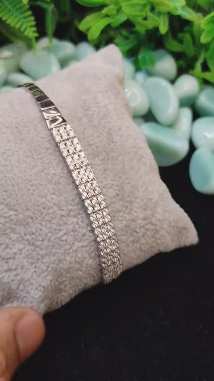 Classic Silver Tennis Bracelet with Crystals in 925 Silver for Women & Girls – Free Size