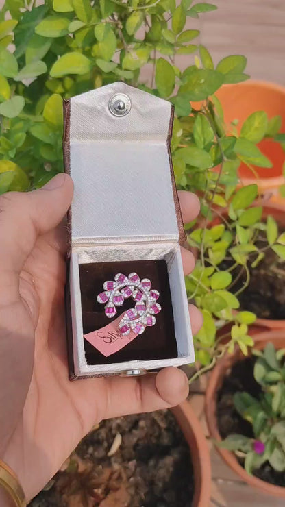 Elegant Pink and Zircon Cluster Sterling Silver Ring – Floral Statement Jewelry | Silverslayy