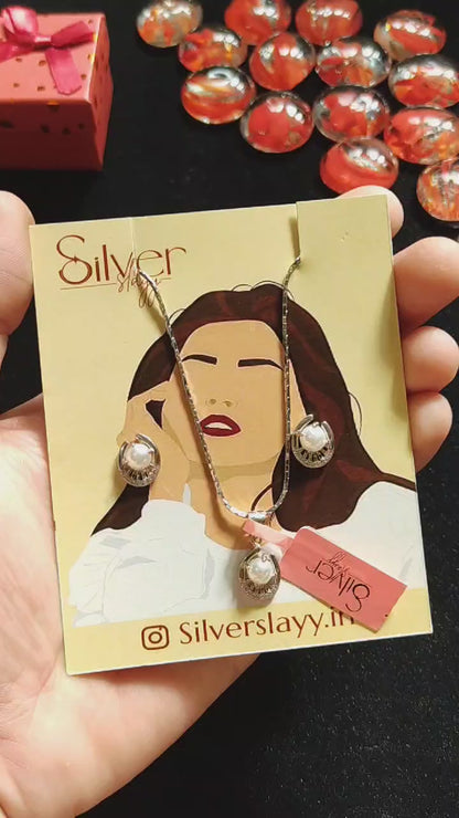 Classic 925 Sterling Silver Pearl Pendant Necklace and Earrings Set – Women's Elegant Jewelry Set