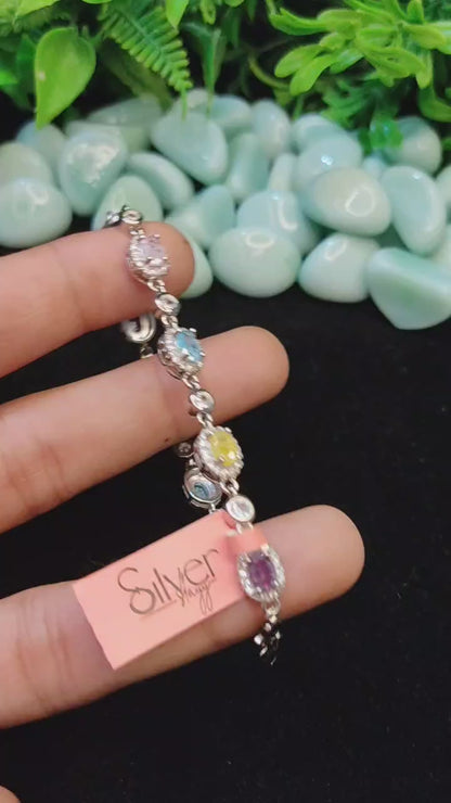 Multicolor Gemstone Bracelet in 925 Silver for Women & Girls – Free Size