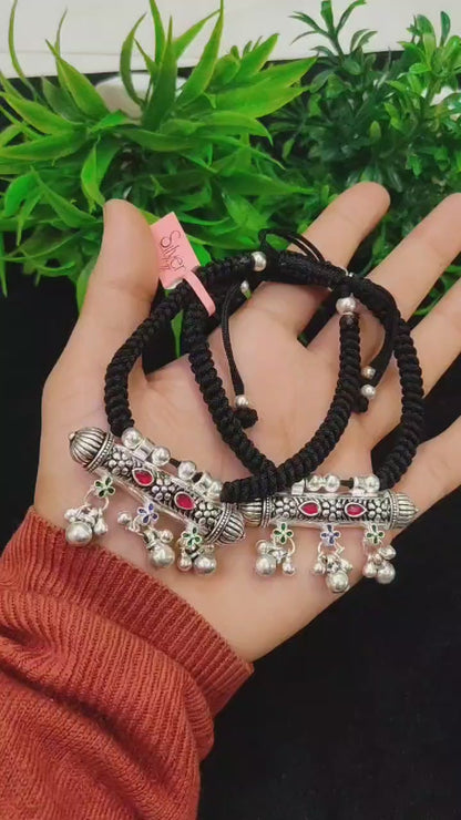 65% Pure Silver Adjustable Thread Anklet – Traditional Charm with Colorful Accents | Silver Slayy