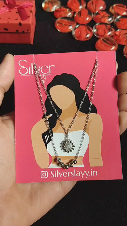 Layered 925 Sterling Silver Double Pendant Necklace – Women's Stylish Fashion Jewelry