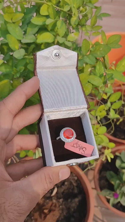 Fiery Red Gemstone Sterling Silver Ring – Stunning Cocktail Jewelry for Women | Silverslayy