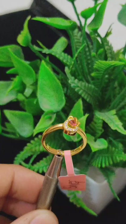 Gold-Plated Crown Ring – Sparkling Red Stone & Crystal Accents