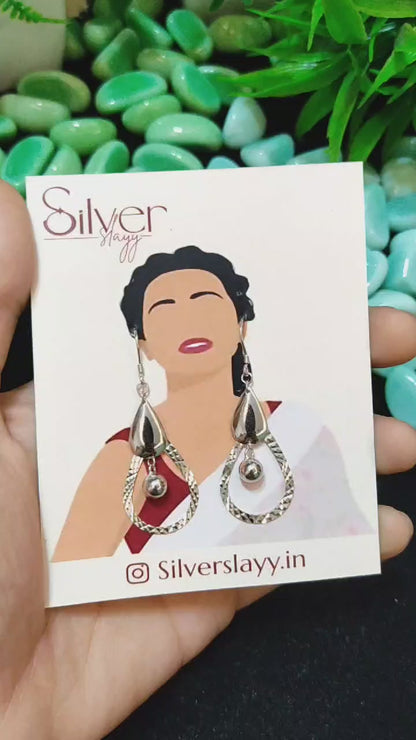 Classic Silver Teardrop Earrings with Textured Loop and Ball Accent - Elegant Statement Piece by SilverSlayy