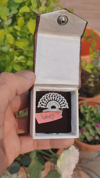 Stunning Fan-Shaped Zircon Sterling Silver Statement Ring – Unique Designer Jewelry | Silverslayy