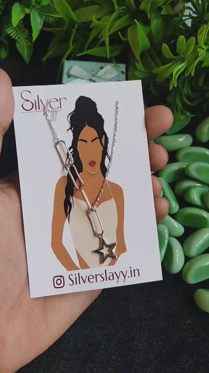 925 Sterling Silver Star Pendant Chain Necklace for Girls – Trendy Paperclip Link Chain with Star Charm | Silverslayy