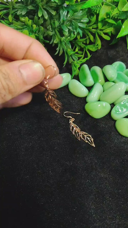 925 Sterling Silver Leaf Dangle Earrings | Elegant Gold Polish Finish