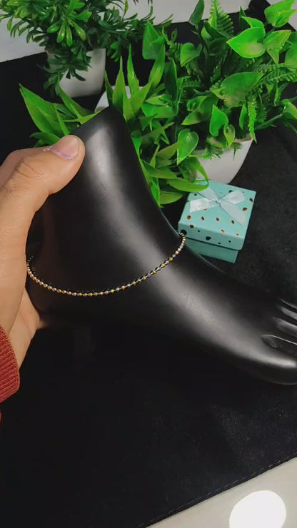 925 Sterling Silver Italian Anklet – Two-Tone Gold & Silver Beaded Chain