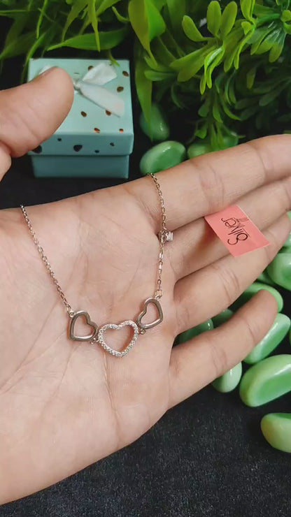 925 Sterling Silver Triple Heart Necklace for Girls – Elegant Open Heart Design with Crystal Accents  | Silverslayy