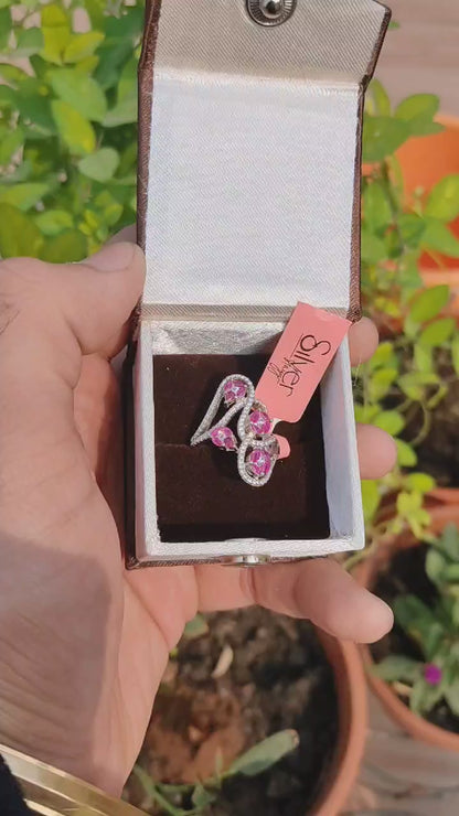 Pink Petal-Inspired Sterling Silver Ring – Elegant Floral Design for Women | Silverslayy