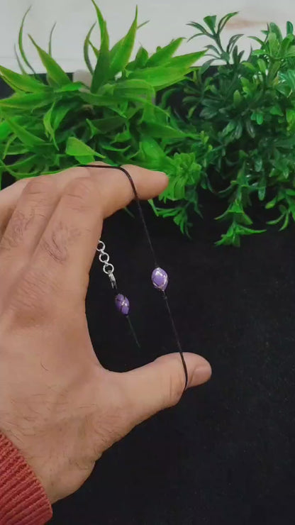 65% Pure Silver Adjustable Thread Anklet – Elegant Purple Bead Accent | Silver Slayy