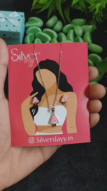 925 Sterling Silver Pink Mushroom Pendant Set for Girls – Trendy | Silverslayy