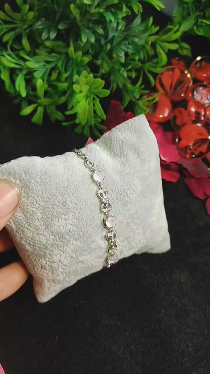 925 Sterling Silver Bracelet with Pink Stones | Adjustable Openable Design