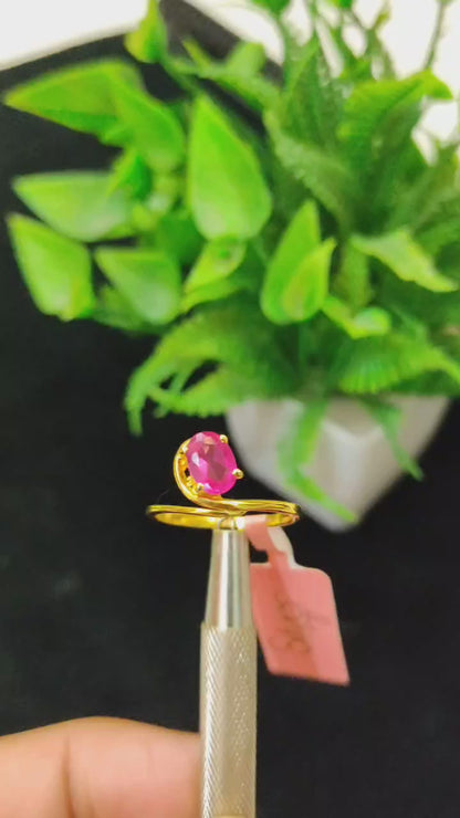 💖 Elegant Gold-Plated Ring – Red Ruby Solitaire Design