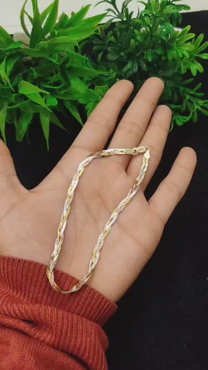 ✨ Italian 92.5% Silver Braided Anklet – Elegant Tri-Polish Design (10.25 Inches)