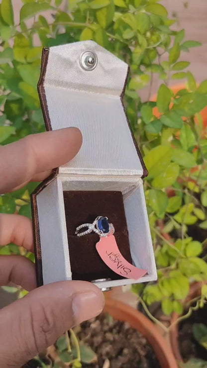 Elegant Blue Sapphire Girls Cocktail Ring – Twisted Band with Crystals