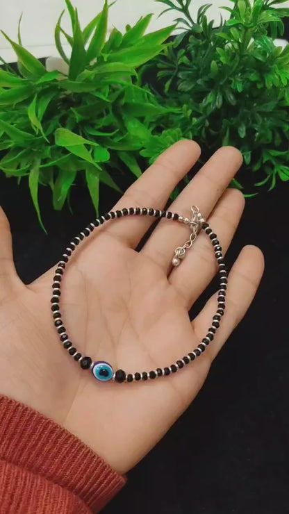 🧿 92.5% Silver Nazaria Evil Eye Anklet – Adjustable Protection Jewelry (10.25 Inches)