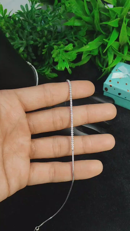 925 Sterling Silver Italian Anklet – Half Stone, Half Chain Design (Adjustable, 10 Inches)