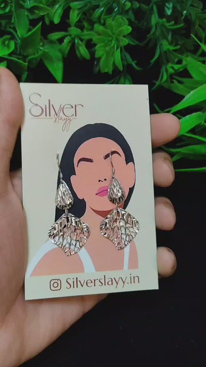 Elegant Textured Leaf Drop Earrings in Silver - Nature-Inspired Statement by SilverSlayy