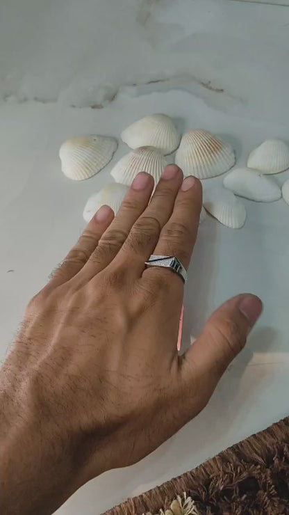 Men's 925 Sterling Silver Ring with Triangle Crystal Pavé Accent – Bold and Modern Style