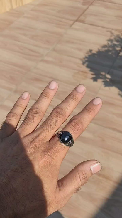SilverSlayy Faceted Black Stone Sterling Silver Ring – Sophisticated Vintage Charm