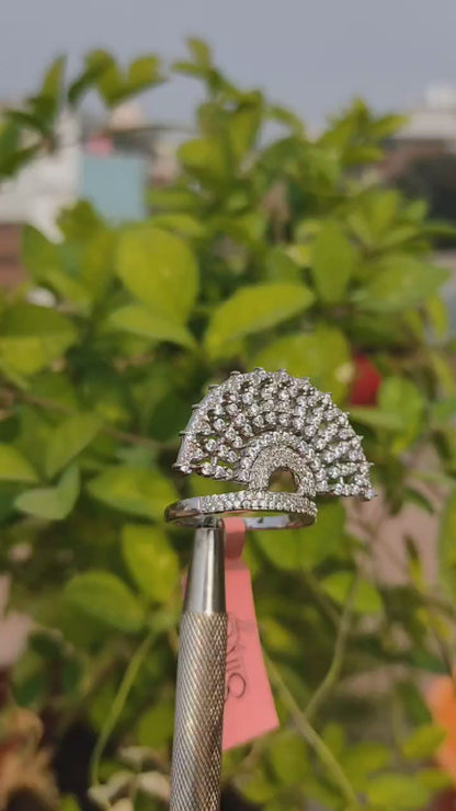 Stunning Fan-Shaped Zircon Sterling Silver Statement Ring – Unique Designer Jewelry | Silverslayy