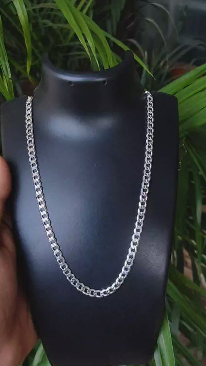 Men's Polished Silver Chain - Classic Cuban Link Necklace