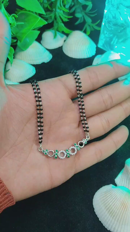 Exquisite Green Stone Silver Mangal Sutra | Jewelry by SilverSlayy