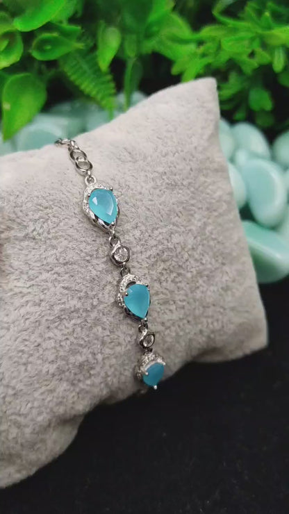 Elegant Blue Teardrop Bracelet in 925 Silver for Women & Girls – Free Size