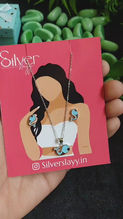 925 Sterling Silver Seahorse Pendant Set for Girls – Ocean-Inspired | Silverslayy