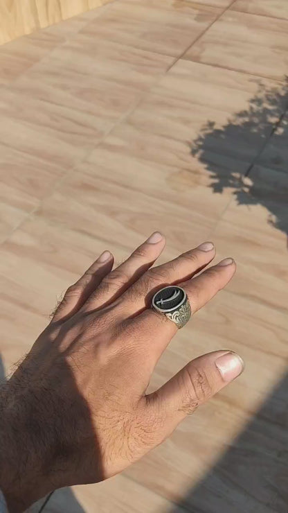 SilverSlayy Sterling Silver Sword Emblem Ring – Bold Design with Intricate Patterns