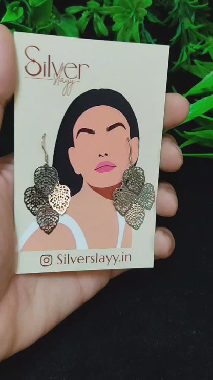 Silver Multi-Layered Leaf Dangle Earrings - Nature-Inspired Statement by SilverSlayy