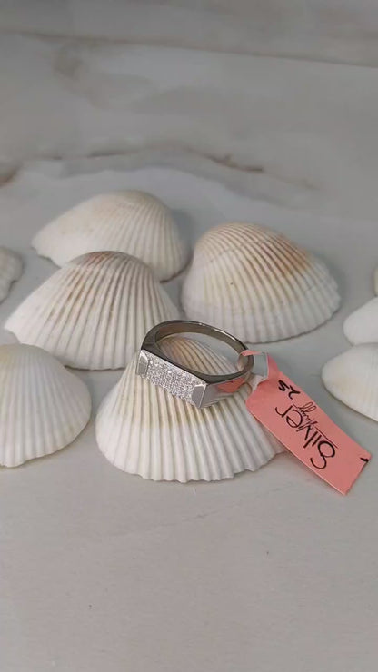 Men's 925 Sterling Silver Ring with Rectangular Pavé Crystal Panel – Sleek and Sophisticated Design