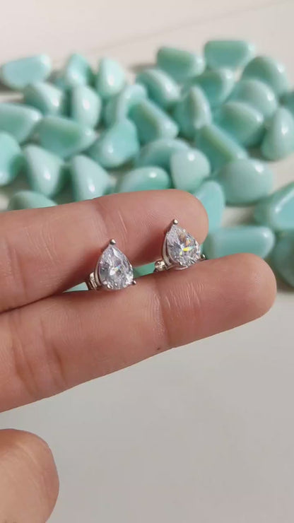 Teardrop Sterling Silver Earrings for Girls – Elegant & Sparkling Design