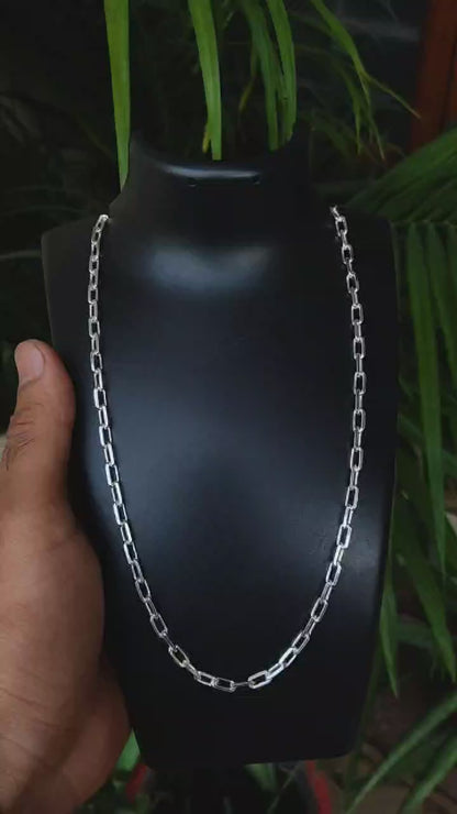 Men's Stylish Silver Chain - Modern Rectangular Link Design