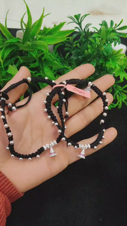 Elegant Thread Anklet with 65% Silver Beads – Adjustable Women’s Payal