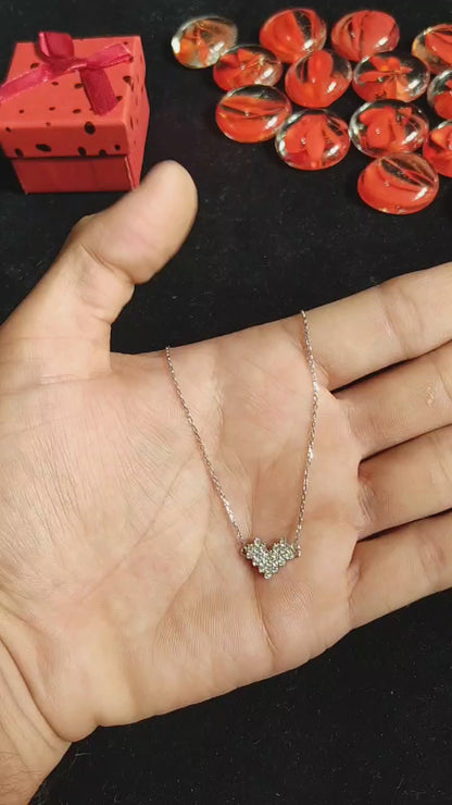 Delicate 925 Sterling Silver Heart Pendant Necklace with Cubic Zirconia – Women's Elegant Jewelry