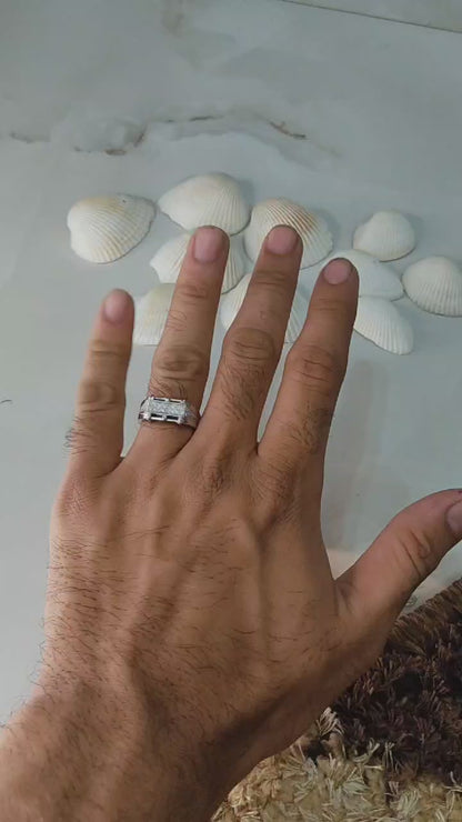 Men's 925 Sterling Silver Ring with Rectangular Crystal Pavé – Bold and Refined Style