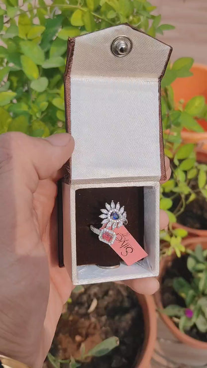 Dual Design Sterling Silver Ring – Floral & Gemstone Elegance for Women | Silverslayy