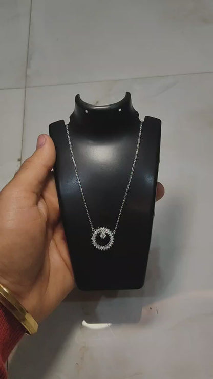 ✨ 925 Sterling Silver Halo Pendant Necklace | Italian Dokia Chain | 18-Inch Adjustable for Women & Girls