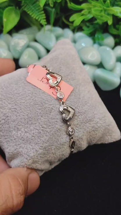Heart Charm Bracelet in 925 Silver for Women & Girls – Free Size, Elegant & Romantic