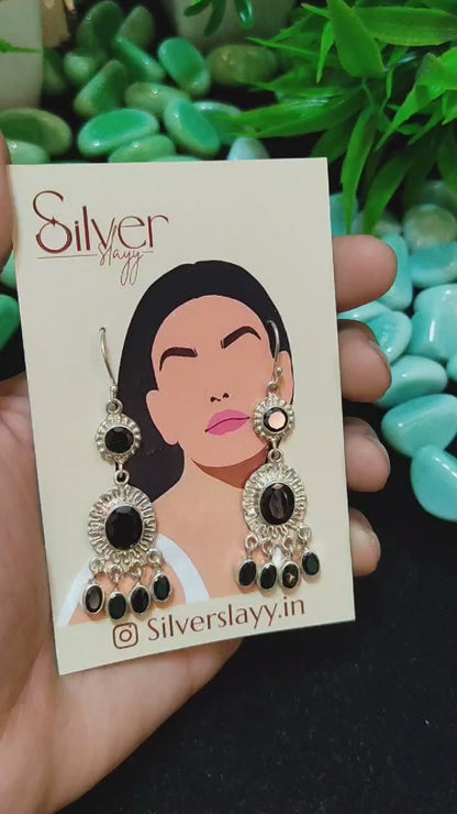 Vintage-Inspired Black Stone Silver Drop Earrings - Elegant Statement Jewelry by SilverSlayy